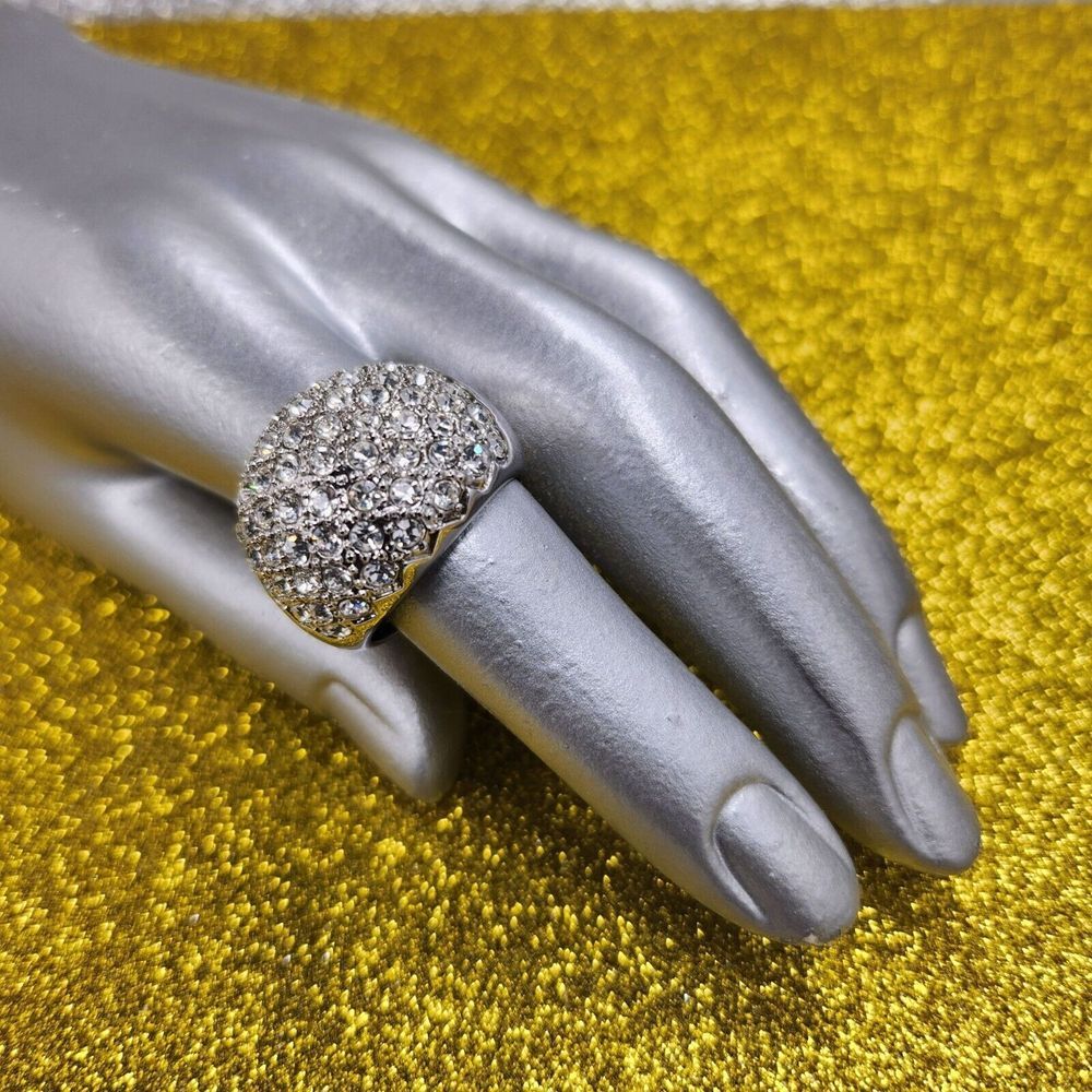 Sparkling Silver Crystal Cluster Ring Size 7 Statement Jewelry For Women Made In